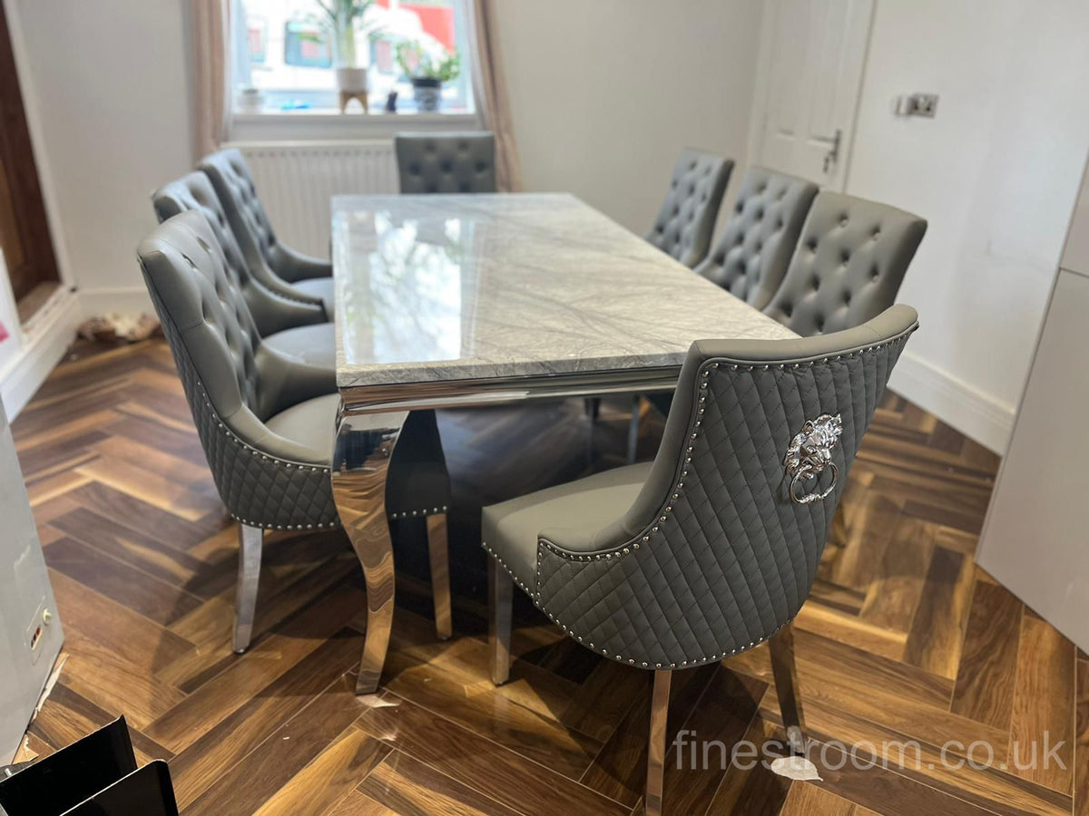 Grey Louis Dining Table With DG Leather Majestic Chairs