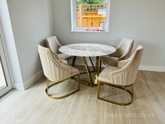 Nero Gold Pandora Round Dining Table With Chelmsford Gold Chairs