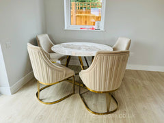 Nero Gold Pandora Round Dining Table With Chelmsford Gold Chairs