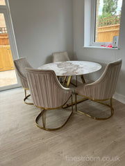 Nero Gold Pandora Round Dining Table With Chelmsford Gold Chairs