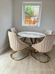 Nero Gold Pandora Round Dining Table With Chelmsford Gold Chairs