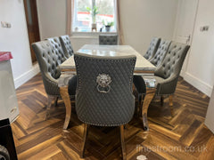 Grey Louis Dining Table With DG Leather Majestic Chairs