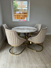 Nero Gold Pandora Round Dining Table With Chelmsford Gold Chairs