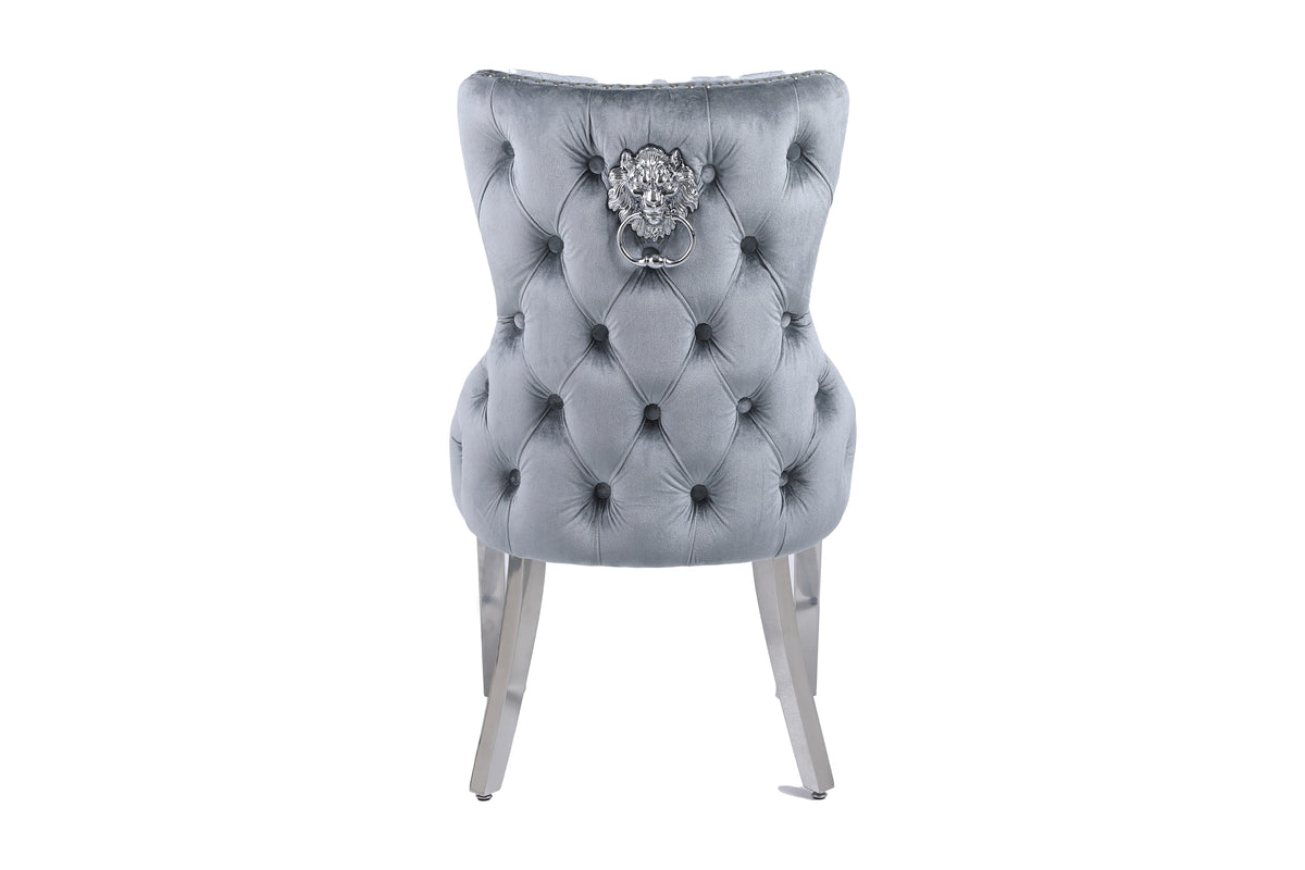 Victoria Lion Knocker Dining Chairs- Shimmer Silver