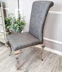 Grey Louis Dining Table With Dark Grey Leather Nicole Chairs