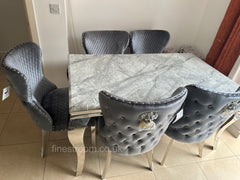 Grey Louis Dining Table With Chelsea Silver Shimmer Chairs