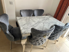 Grey Louis Dining Table With Chelsea Silver Shimmer Chairs