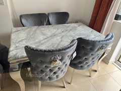 Grey Louis Dining Table With Chelsea Silver Shimmer Chairs