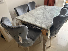 Grey Louis Dining Table With Chelsea Silver Shimmer Chairs