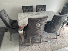 Grey Louis Dining Table With Dark Grey Majestic Chairs