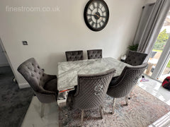 Grey Louis Dining Table With Dark Grey Majestic Chairs