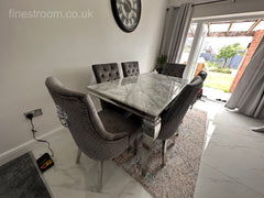 Grey Louis Dining Table With Dark Grey Majestic Chairs