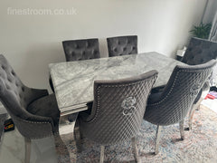 Grey Louis Dining Table With Dark Grey Majestic Chairs