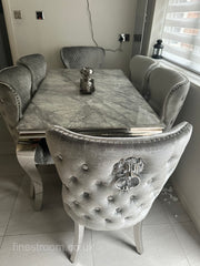 Grey Louis Dining Table With Light Grey Valentino Chairs