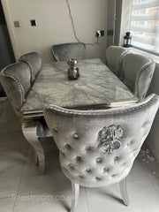 Grey Louis Dining Table With Light Grey Valentino Chairs