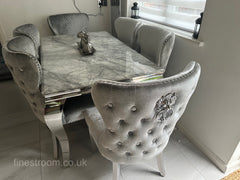 Grey Louis Dining Table With Light Grey Valentino Chairs