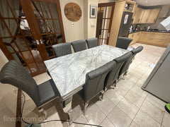 Grey Louis Dining Table With Dark Grey Leather Nicole Chairs