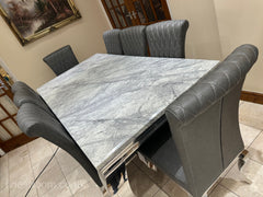 Grey Louis Dining Table With Dark Grey Leather Nicole Chairs