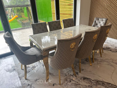 White Gold Louis Dining Table With Light Grey Gold Majestic Chairs