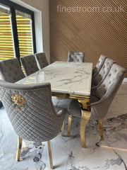 White Gold Louis Dining Table With Light Grey Gold Majestic Chairs