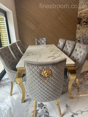 White Gold Louis Dining Table With Light Grey Gold Majestic Chairs