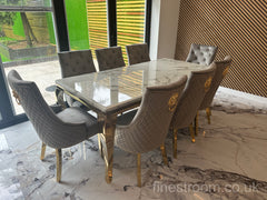 White Gold Louis Dining Table With Light Grey Gold Majestic Chairs