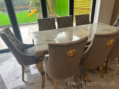 White Gold Louis Dining Table With Light Grey Gold Majestic Chairs