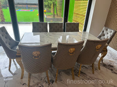 White Gold Louis Dining Table With Light Grey Gold Majestic Chairs