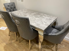 Grey Louis Dining Table With Dark Grey Majestic Chairs