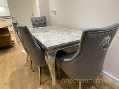 Grey Louis Dining Table With Dark Grey Majestic Chairs