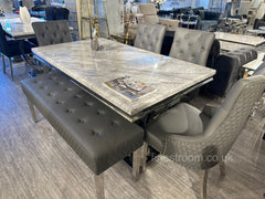 Grey Athena Dining Table With Dark Grey Leather Majestic Chairs & Bench