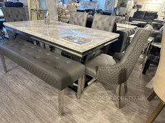 Grey Athena Dining Table With Dark Grey Leather Majestic Chairs & Bench