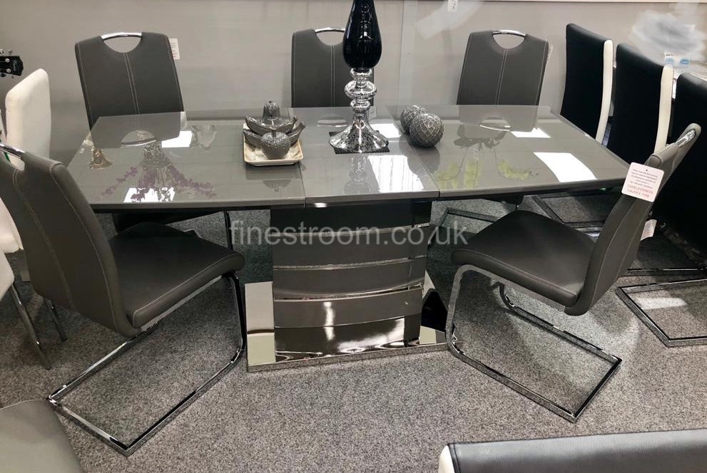 Grey Extendable Milan Dining Table With Grey Milan Chairs