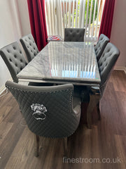 Grey Louis Dining Table With DG Leather Majestic Chairs