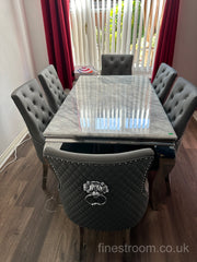 Grey Louis Dining Table With DG Leather Majestic Chairs