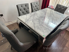 Grey Louis Dining Table With DG Leather Majestic Chairs