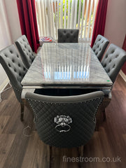 Grey Louis Dining Table With DG Leather Majestic Chairs