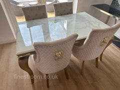 White Gold Louis Dining Table With Mink Gold Majestic Chairs