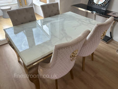 White Gold Louis Dining Table With Mink Gold Majestic Chairs