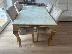 White Gold Louis Dining Table With Mink Gold Majestic Chairs