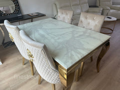 White Gold Louis Dining Table With Mink Gold Majestic Chairs