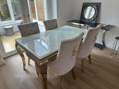 White Gold Louis Dining Table With Mink Gold Majestic Chairs