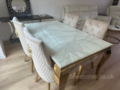 White Gold Louis Dining Table With Mink Gold Majestic Chairs