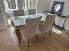 White Gold Louis Dining Table With Mink Gold Majestic Chairs