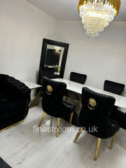 White Orion Gold Dining Table With Black Gold Lion Knocker Victoria Chairs