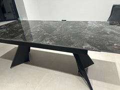 Black Marble Extendable Dining Table with Jessica Ring Knocker Black Legs Chairs