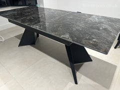 Black Marble Extendable Dining Table with Jessica Ring Knocker Black Legs Chairs