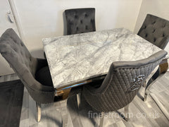 Grey Louis Dining Table With Dark Grey Majestic Chairs