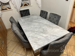 Grey Louis Dining Table With Dark Grey Majestic Chairs