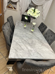 Grey Louis Dining Table With Dark Grey Majestic Chairs